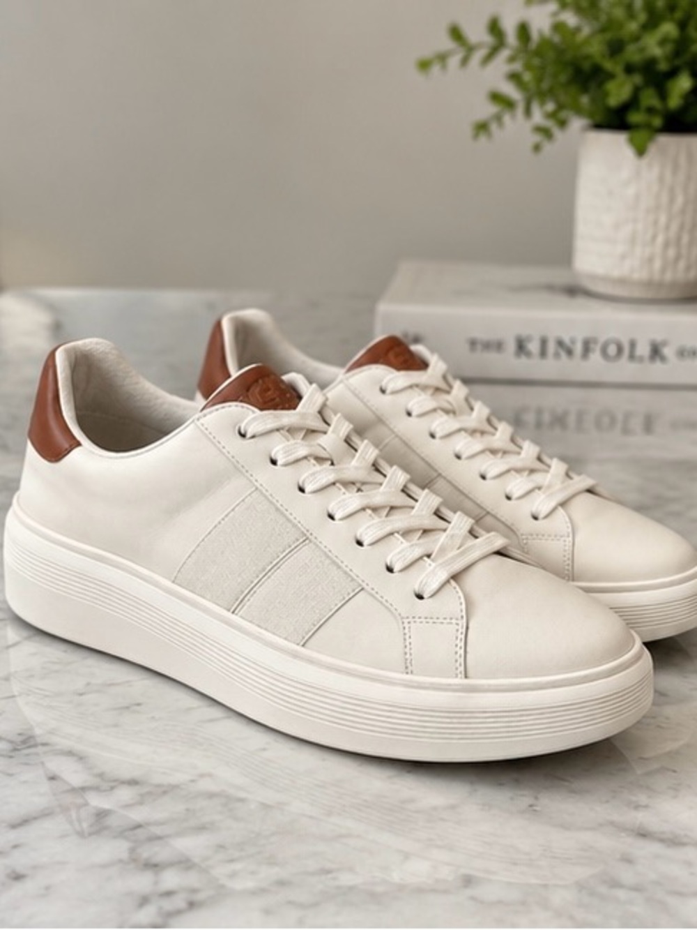 Cole Haan Off-White Leather Sneakers with Brown Heel Tab